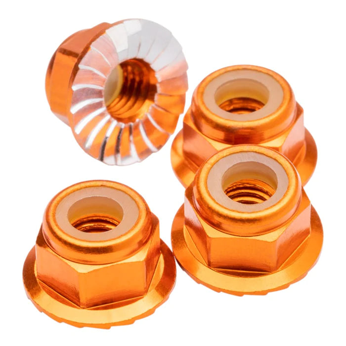 1up Racing Premium Aluminum Locknuts M4 Flanged &amp; Serrated - Assorted Colours