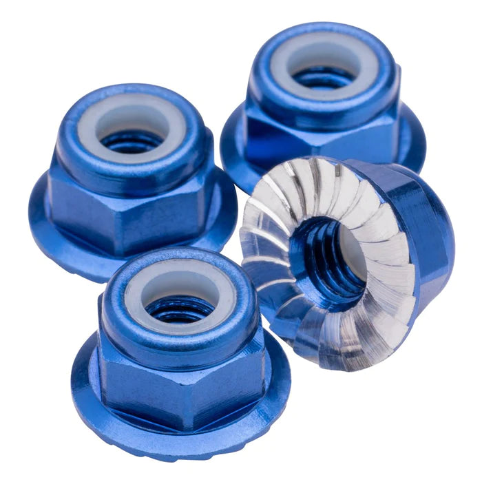 1up Racing Premium Aluminum Locknuts M4 Flanged &amp; Serrated - Assorted Colours