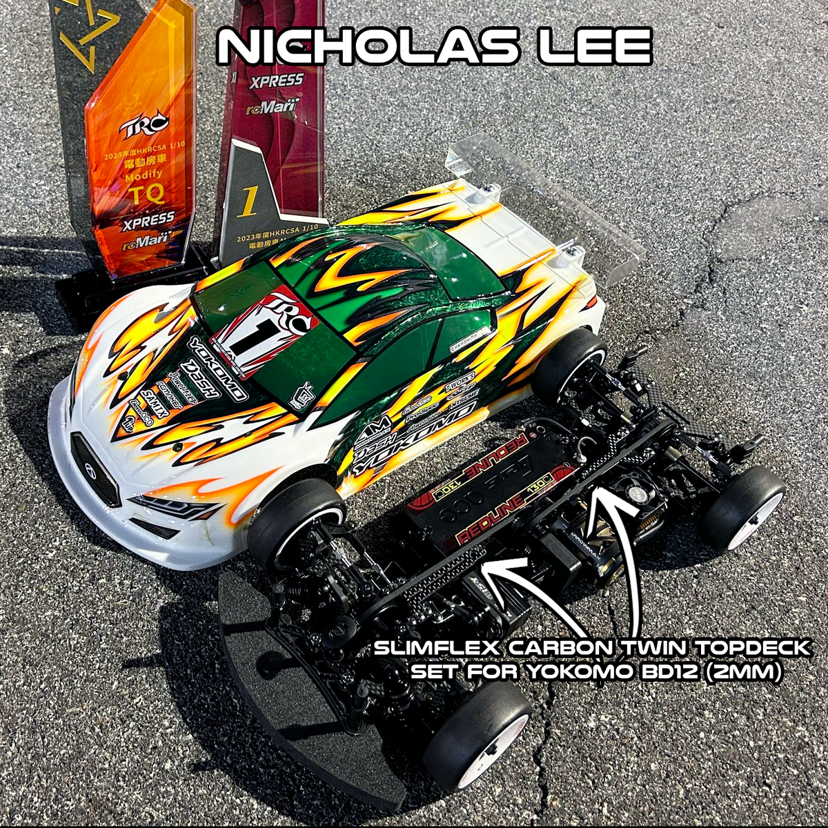 SlimFlex 2.0mm Carbon Topdeck Set for Yokomo BD12 (w/Screws)